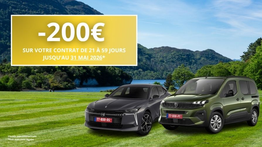 Remises exceptionnelles pour une réservation de 21 à 59 jours.