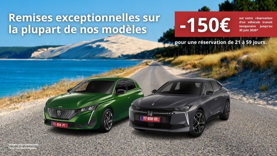 Remises exceptionnelles pour une réservation de 21 à 59 jours.