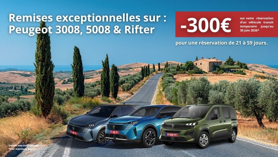 Remises exceptionnelles pour une réservation de 21 à 59 jours.